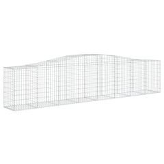 A pack of five arched galvanized iron gabion baskets, 157.5 inches long and up to 39.4 inches high.