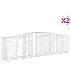 Two arched galvanized iron gabion baskets, each 157.5x19.7x39.4/47.2 inches.