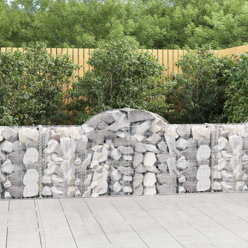 Two galvanized iron arched gabion baskets for creating garden walls and decorative barriers.