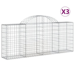 Three galvanized iron arched gabion baskets, measuring 78.7x11.8x39.4 inches each.