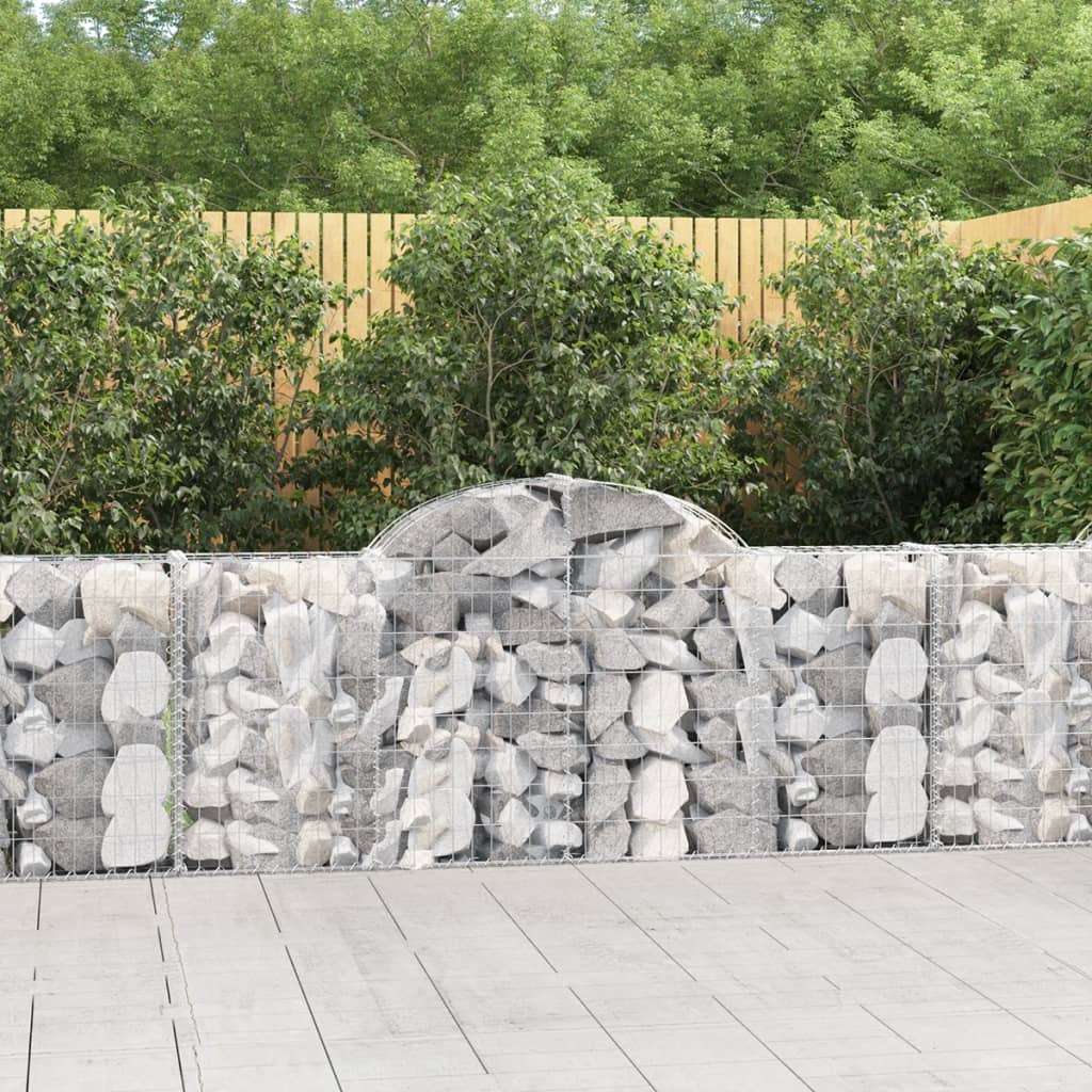 Three galvanized iron arched gabion baskets, measuring 78.7x11.8x39.4 inches each.