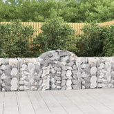 Three galvanized iron arched gabion baskets, measuring 78.7x11.8x39.4 inches each.