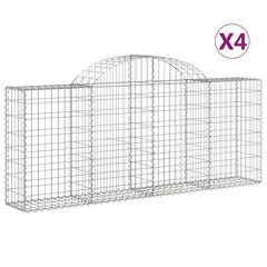 Set of four galvanized iron arched gabion baskets for garden walls and decorative accents.