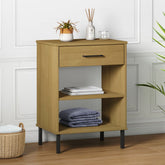 Console Cabinet Brown Solid Pine Wood and Metal Medium