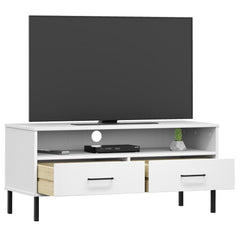 TV Cabinet White Solid pine wood, Metal Medium TV Cabinet