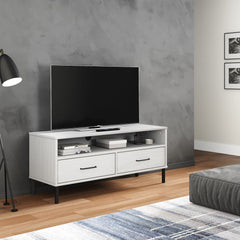 TV Cabinet White Solid pine wood, Metal Medium TV Cabinet