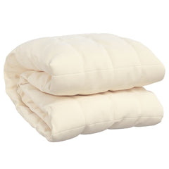 Light cream Bostome weighted blanket, 54.3x78.7 inches, 13.2 pounds, folded and quilted.