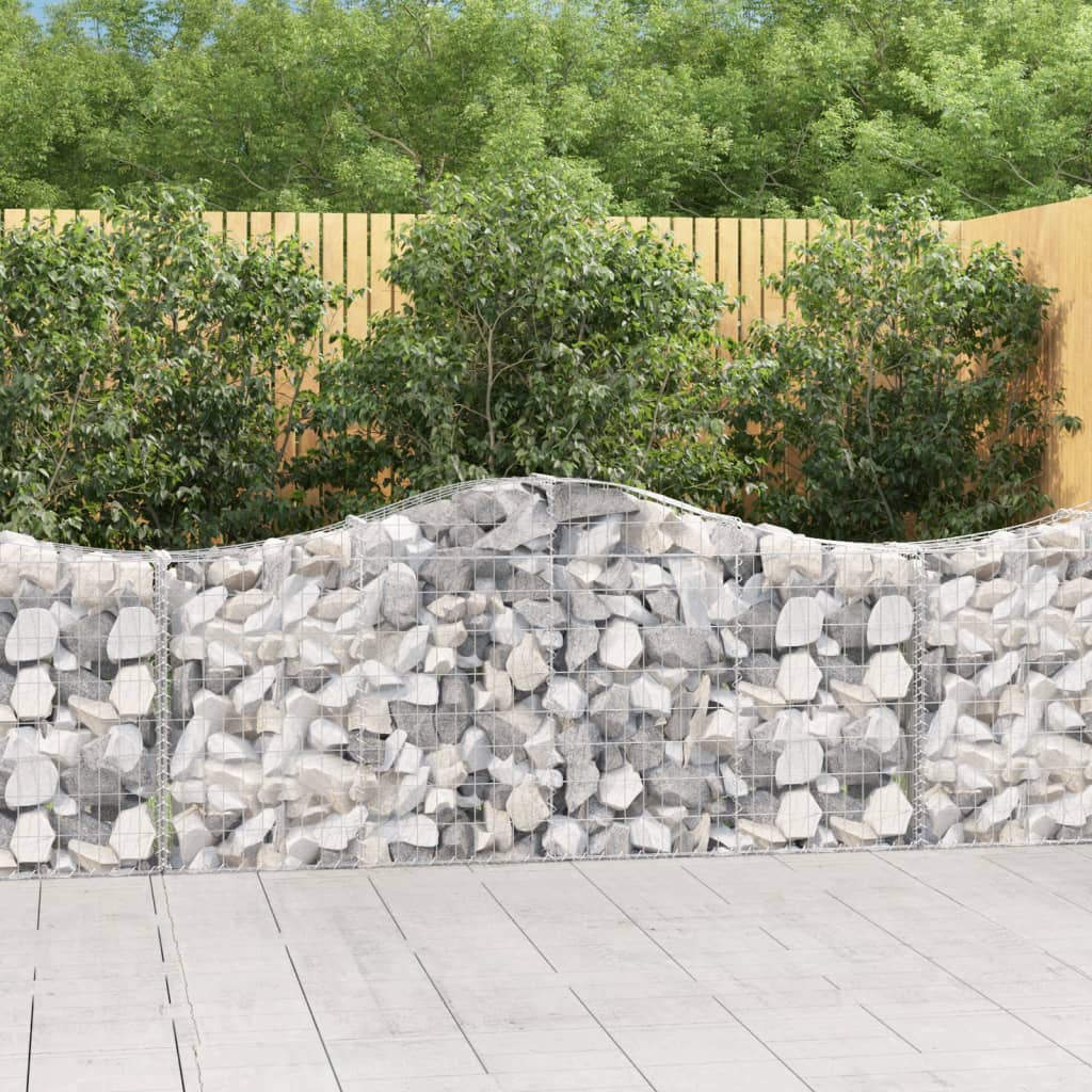 Galvanized iron arched gabion basket, 78.7 inches, designed for garden wall installation.