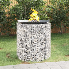 39.4-inch galvanized iron gabion fire pit with burning flames in a stone-filled cylindrical basket.