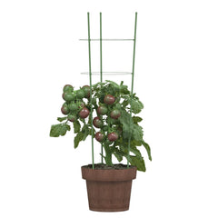 Green steel garden plant supports with three rings, 23.6 inches tall, set of five pieces.