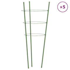 Green steel garden plant supports, 5 pack, each 29.5 inches tall for plant stability.