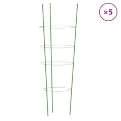 Green steel plant support with 4 rings and stakes, 35.4 inches tall, 5-pack.