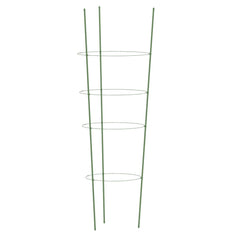 Green steel plant support with 4 interlocking rings and stakes, 35.4 inches tall.