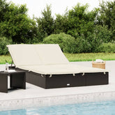 Sunbed Black PE Rattan Double Adjustable Armrests Sunbed