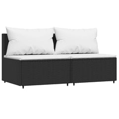 Patio Middle Sofa Black with white cushions PE rattan Standard