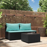 Patio Lounge Set Black PE rattan, powder-coated steel, tempered glass