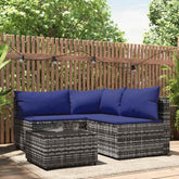 Patio Lounge Set Gray PE Rattan Medium Adjustable Feet