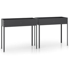 Two anthracite galvanized steel garden planters on legs, sold as a 2-pack.