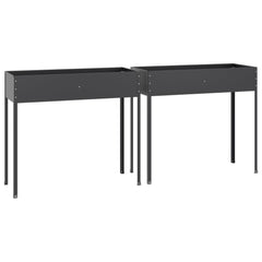 Two anthracite galvanized steel garden planters on legs, sold as a 2-pack.