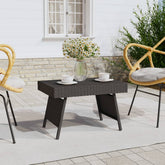Side Table Black PE Rattan, Powder-Coated Steel Small Foldable