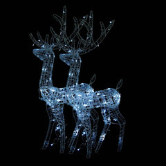 Reindeer Christmas Decoration Set of 2 Cool White Acrylic Large