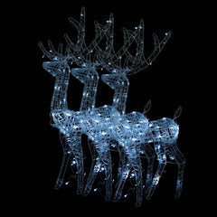 Reindeer Christmas Decoration Set of 3 Cool white Acrylic Large