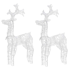 Two 39.4-inch tall lighted acrylic reindeer Christmas decorations in white.