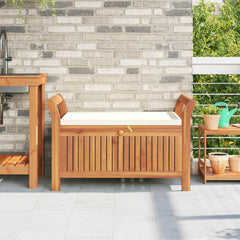 Garden Storage Bench Cream White, Natural Wood