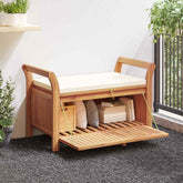 Garden Storage Bench Cream White, Natural Wood