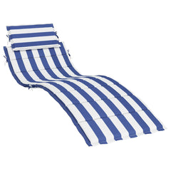 Blue and white striped sun lounger cushion made of durable Oxford fabric with non-slip straps.