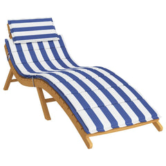 Blue and white striped sun lounger cushion made of water-resistant Oxford fabric.