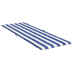 Blue and white striped sun lounger cushion made of durable Oxford fabric with non-slip straps.