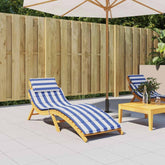 Blue and white striped sun lounger cushion made of durable Oxford fabric with non-slip straps.