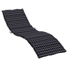 Black check Oxford fabric sun lounger cushion with foam fiber filling and non-slip straps.