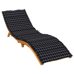 Black check Oxford fabric sun lounger cushion with foam filling and non-slip straps.