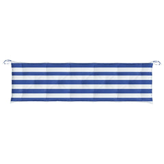 Blue and white striped garden bench cushion made of durable, water-resistant Oxford fabric.