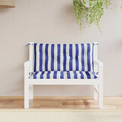 Two blue and white striped garden bench cushions with ties, sized 39.4x19.7x2.8 inches.