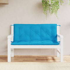 Light blue Oxford fabric garden bench cushions in a 2-piece set with non-slip ropes.