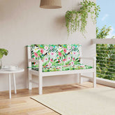 Multicolor garden bench cushions with water-repellent fabric and secure ties for stability.