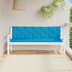 Light blue outdoor bench cushions in Oxford fabric, featuring soft filling and non-slip ropes.