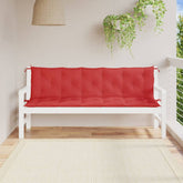 Red Oxford fabric garden bench cushions in a 2-piece set, 70.9 inches long.