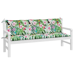 Multicolor garden bench cushions made of Oxford fabric with non-slip ties and water-repellent features.