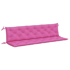 Two pink outdoor bench cushions made of durable, water-repellent polyester fabric.