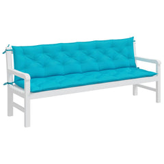Turquoise outdoor bench cushions with durable fabric and non-slip ties, measuring 78.7 inches long.
