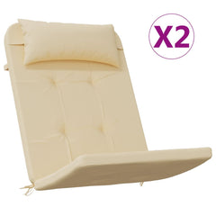Beige outdoor cushions for Adirondack chairs made of water-resistant Oxford fabric.