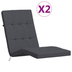 Two anthracite cushions made of water-resistant fabric for deck chairs, featuring non-slip straps.