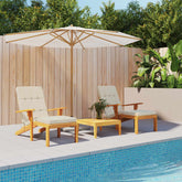 Two cream cushions made of water-repellent Oxford fabric for deck chairs.