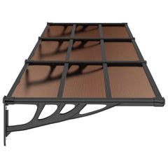 Black polycarbonate door canopy with aluminum frame, measuring 117.1x35.4 inches.