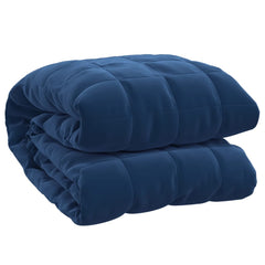Blue Bostome weighted blanket, 86.6x94.5 inches, 33.1 lb, folded with quilted pattern.