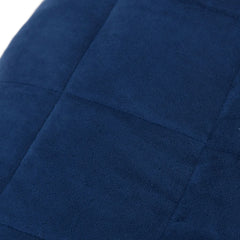 Blue Bostome weighted blanket, 86.6x94.5 inches, 33.1 lb, with quilted fabric.